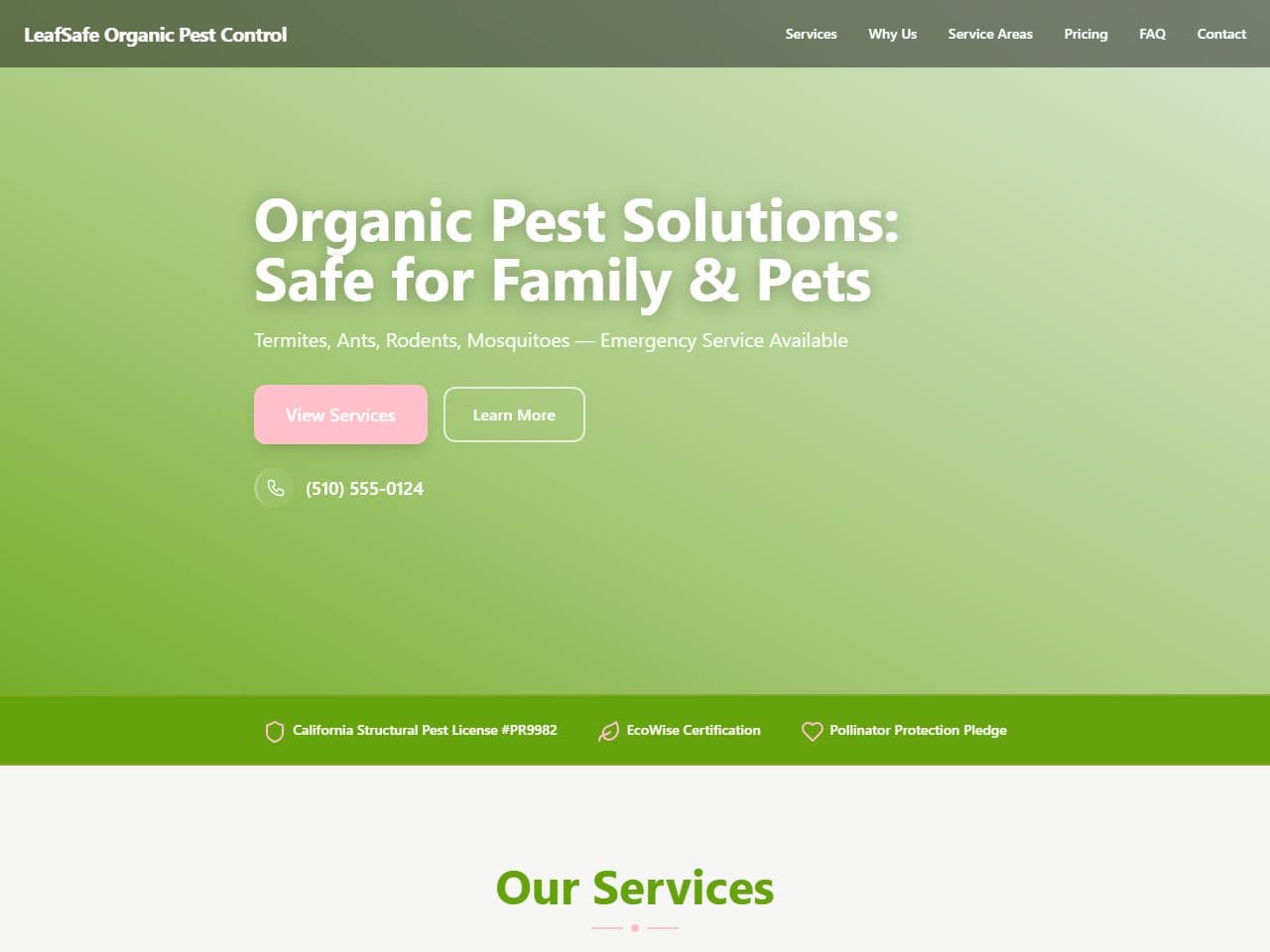 LeafSafe Organic Pest Control — Siteport demo